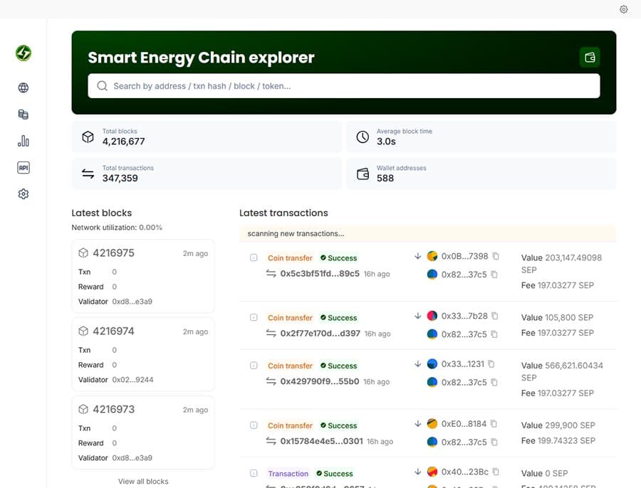 Smart Energy Chain explorer interface
